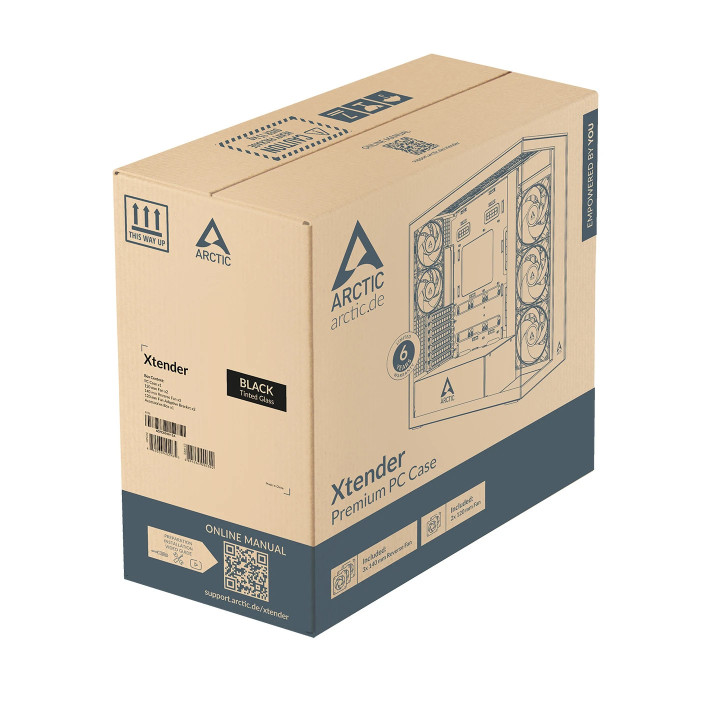 Кутия за компютър Arctic Xtender VG Black, E-ATX, PCIe Gen 4 riser included, 5 A-RGB Fans included - ACPCC00016A