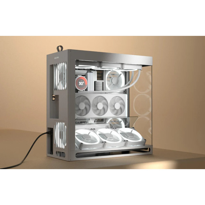 Кутия за компютър HAVN HS 420 VGPU Edition White, E-ATX, PCIe Gen 5 riser included - HVN-CA-HS420-07