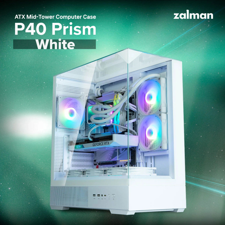 Кутия за компютър Zalman P40 Prism White, ATX - ZM-P40-PRISM-WH