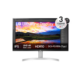 Монитор LG 32UN650K-W, 31.5" UltraFine UHD LED AG, IPS, DCI-P3 95%, 5ms, 350 cd/m2, 1000:1, 3840x2160, HDR 10, HDMI, DP, Radeon FreeSync, Dynamic Action Sync, Headphone out, Height, Tilt, Speaker, Black