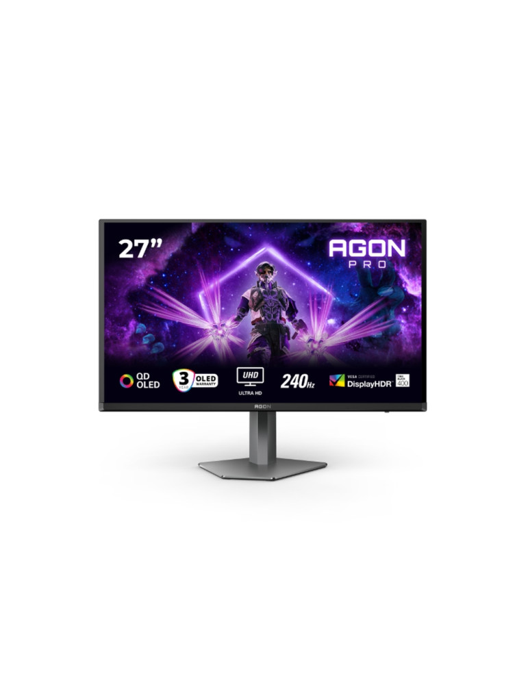 Монитор AOC AG276UZD, 26.5" QD-OLED, 3840x2160@240Hz, 0.03ms GtG, 1000cd m/2, 1.500.000:1, 80M:1 DCR, Adaptive Sync, FlickerFree, LowBlue Mode, 5Wx2, Tilt, Height Adjust, Pivot, Swivel, 2xHDMI, DP, USB hub, KVM