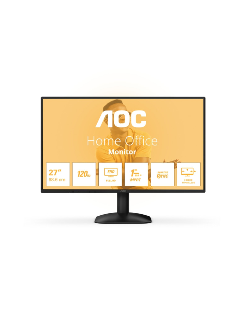 Монитор AOC 27B31H, 27" IPS WLED, 1920x1080@120Hz, 4ms GtG, 1ms MPRT, 300cd m/2, 1500:1, 20M:1 DCR, Adaptive Sync, FlickerFree, Anti Blue Light, Tilt, D-SUB, HDMI