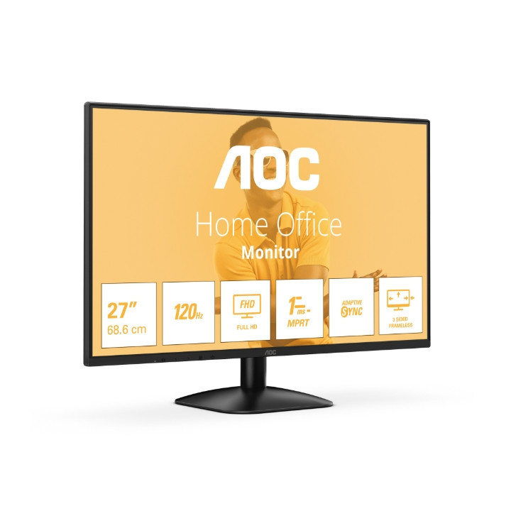 Монитор AOC 27B31H, 27" IPS WLED, 1920x1080@120Hz, 4ms GtG, 1ms MPRT, 300cd m/2, 1500:1, 20M:1 DCR, Adaptive Sync, FlickerFree, Anti Blue Light, Tilt, D-SUB, HDMI