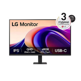 Монитор LG 27U631A-B, 27" QHD LED AG, IPS, 100Hz, 5ms, 250 cd/m2, 1000:1, QHD (2560 x 1440), sRGB 99%, HDR 10, USB-C (PD 15W), HDMI, LG Switch, Dynamic Action Sync, Reader mode, Headphone out, Tilt, Black