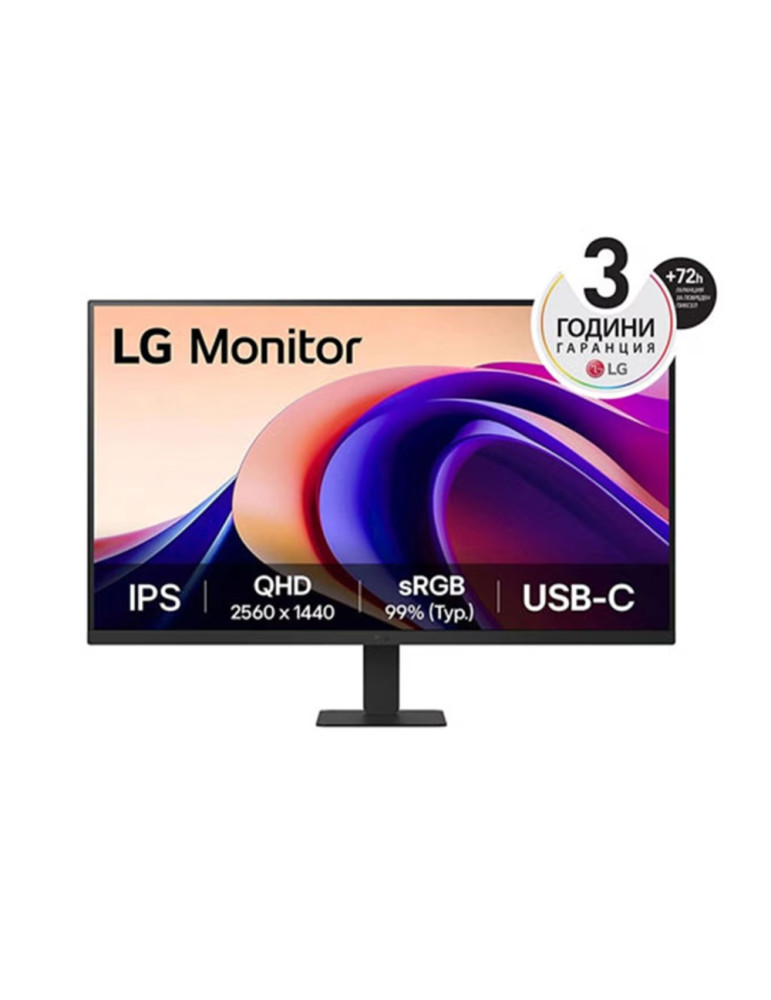 Монитор LG 27U631A-B, 27" QHD LED AG, IPS, 100Hz, 5ms, 250 cd/m2, 1000:1, QHD (2560 x 1440), sRGB 99%, HDR 10, USB-C (PD 15W), HDMI, LG Switch, Dynamic Action Sync, Reader mode, Headphone out, Tilt, Black