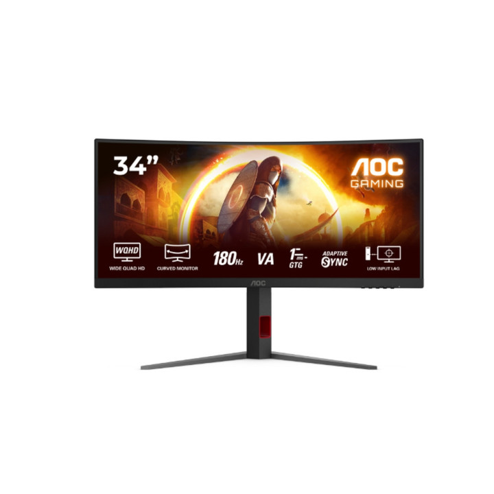 Монитор AOC CU34G4, 34" Curved 1500R VA WLED, 3440x1440@180Hz, 1ms GtG, 0.5ms MPRT, 300cd m/2, 2500:1, 80M:1 DCR, Adaptive Sync, FlickerFree, Low Blue Light, Tilt, Height Adjust, Swivel, 2xHDMI, DP
