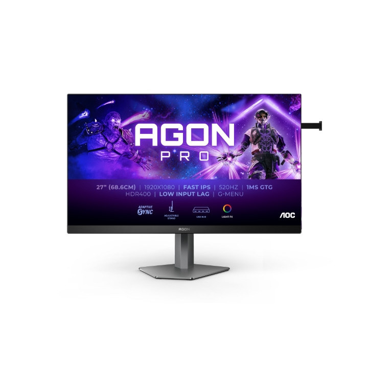 Монитор AOC AG276FK, 27" Fast IPS WLED, 1920x1080@520Hz, 0.5ms GtG, 0.3ms MPRT, 400cd m/2, 1000:1, 80M:1 DCR, Adaptive Sync, FlickerFree, Low Blue Light, 5Wx 2, Tilt, Height Adjust, Pivot, Swivel, 2xHDMI, 2xDP, USB hub