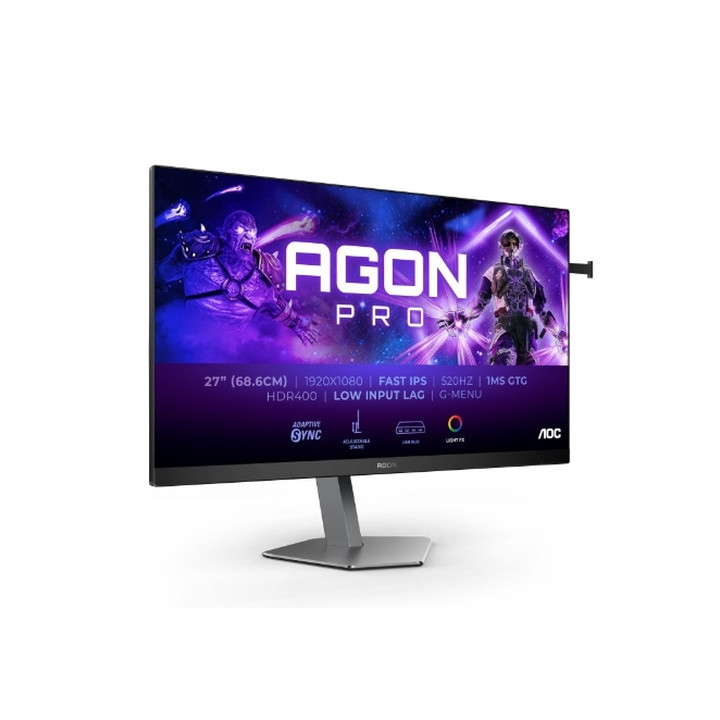 Монитор AOC AG276FK, 27" Fast IPS WLED, 1920x1080@520Hz, 0.5ms GtG, 0.3ms MPRT, 400cd m/2, 1000:1, 80M:1 DCR, Adaptive Sync, FlickerFree, Low Blue Light, 5Wx 2, Tilt, Height Adjust, Pivot, Swivel, 2xHDMI, 2xDP, USB hub