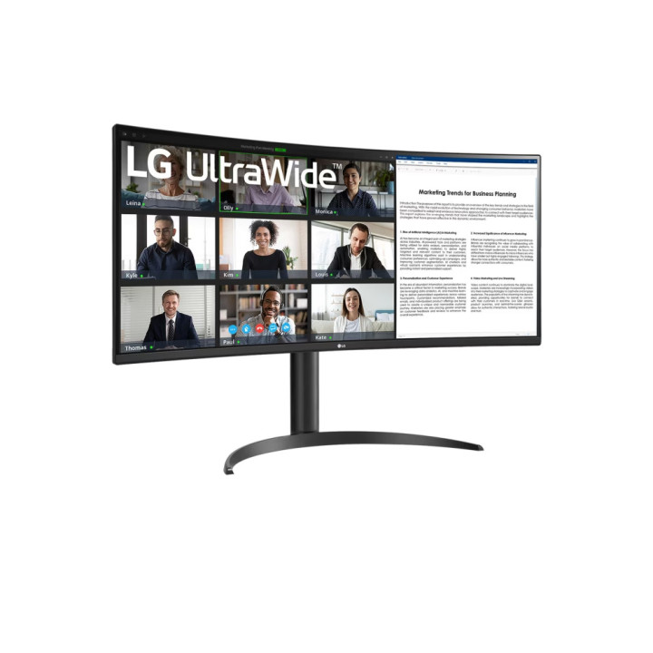 Монитор LG 34WR55QK-B 34" UltraWide AG, Curved 21:9 VA Panel, 5ms, 3000:1, 300 cd/m2, WQHD 3440x1440, HDR10, sRGB 99%, USB type-C 65W, 100Hz, HDMI, DP, PBP, Height Adjustable, Tilt, Reader Mode, Headphone Out, Black