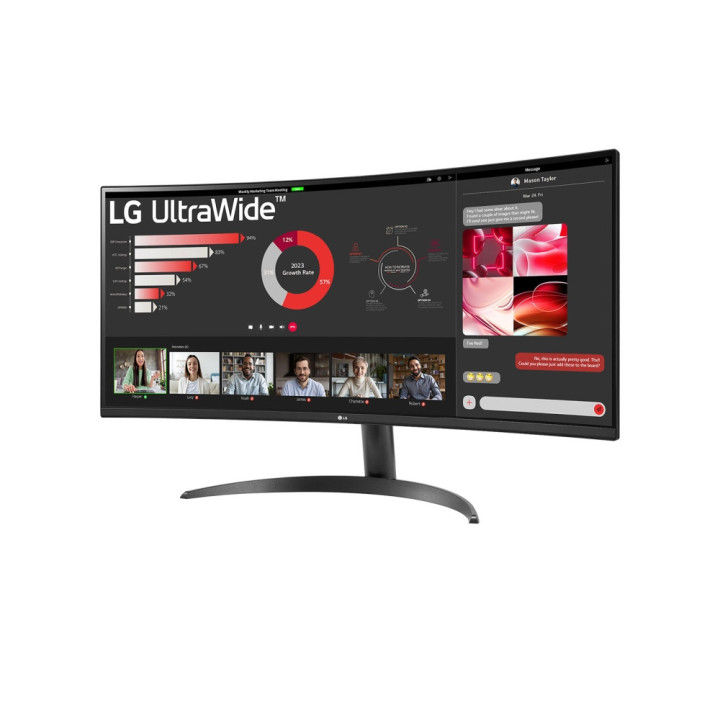 Монитор LG 34WR50QK-B, 34" UltraWide Curved, AG, VA, 5ms, 1ms MBR, 3000:1, 300 cd/m2, 21:9, WQHD 3440x1440, HDR 10, sRGB 99%, FreeSync, 100 Hz, HDMI, DP, Tilt, Reader Mode, PBP, Headphone Out, Black