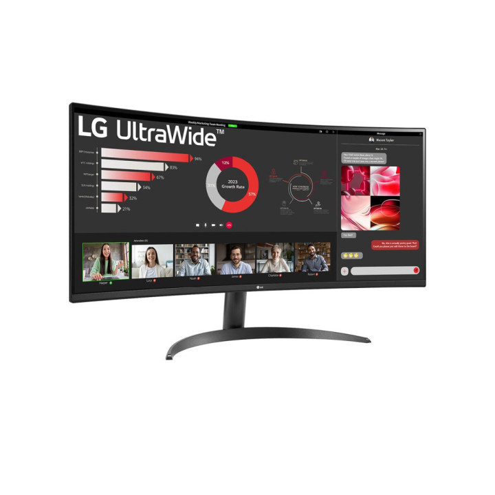 Монитор LG 34WR50QK-B, 34" UltraWide Curved, AG, VA, 5ms, 1ms MBR, 3000:1, 300 cd/m2, 21:9, WQHD 3440x1440, HDR 10, sRGB 99%, FreeSync, 100 Hz, HDMI, DP, Tilt, Reader Mode, PBP, Headphone Out, Black