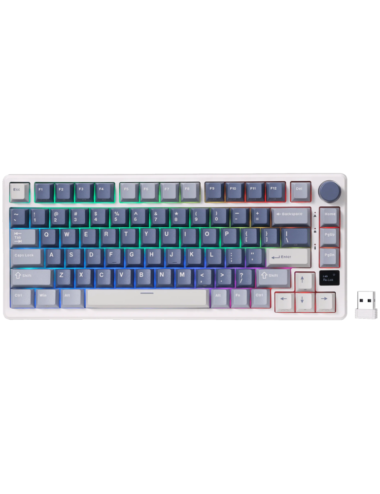 Безжична геймърска механична клавиатура Royal Kludge M75 Ocean Blue 75%, Display Screen K Silver Switch - RK-M75-OCBLU-KSLVSW-US