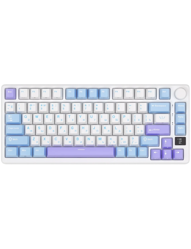 Безжична геймърска механична клавиатура Royal Kludge M75 Taro Milk 75%, Display Screen K Silver Switch - RK-M75-TAROMLK-KSLVSW-US