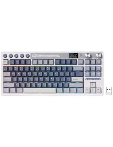 Безжична геймърска механична клавиатура Royal Kludge M87 Ocean Blue TKL, Display Screen Cream Switch - RK-M87-OCBLU-CRMSW-US