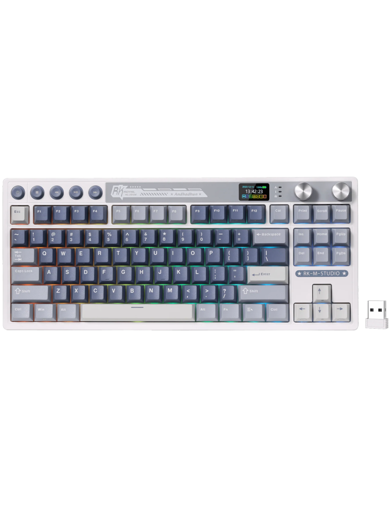 Безжична геймърска механична клавиатура Royal Kludge M87 Ocean Blue TKL, Display Screen Cream Switch - RK-M87-OCBLU-CRMSW-US