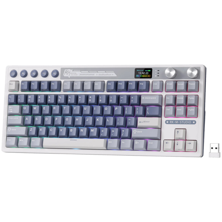 Безжична геймърска механична клавиатура Royal Kludge M87 Ocean Blue TKL, Display Screen Cream Switch - RK-M87-OCBLU-CRMSW-US