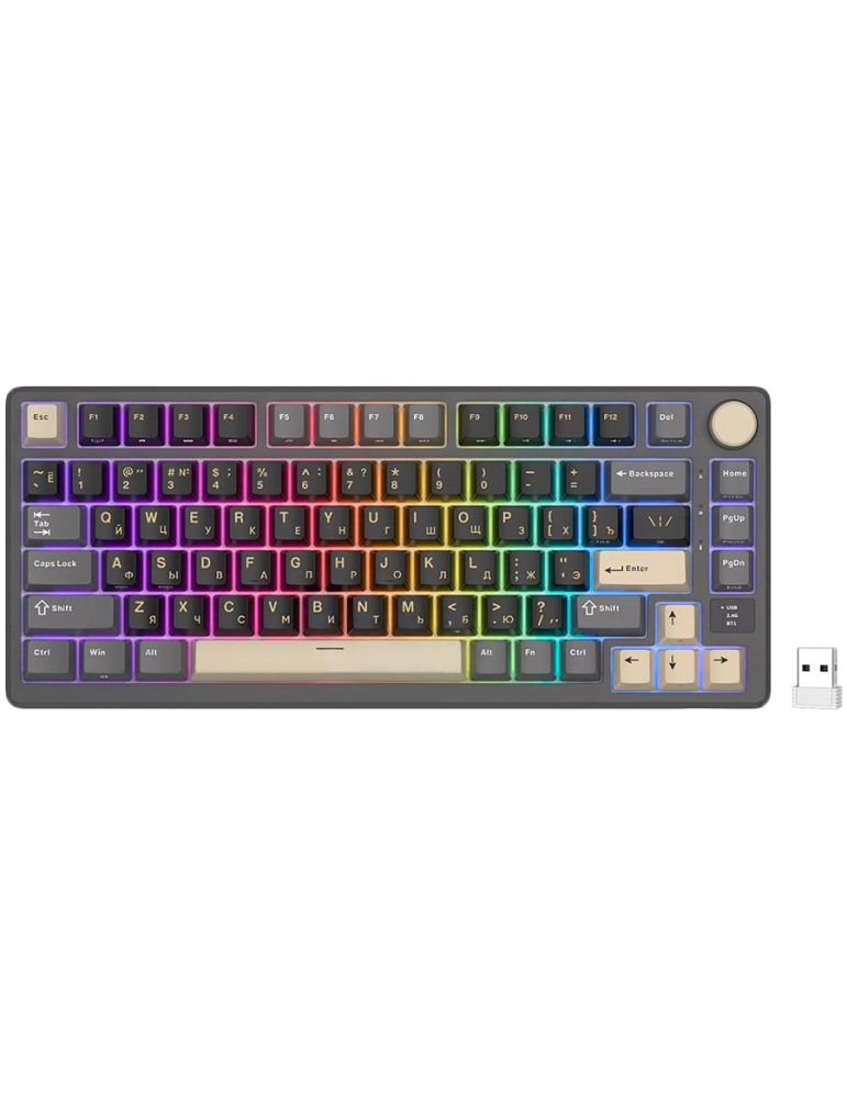 Безжична геймърска механична клавиатура Royal Kludge M75 Phantom 75%, Display Screen K Silver Switch - RK-M75-PHNTM-KSLVSW-US