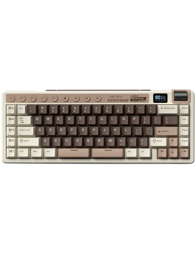 Безжична геймърска механична клавиатура Royal Kludge M70 Mocha Grey 70%, Display Screen Cream Switch - RK-M70-MCHAGY-CRMSW-US