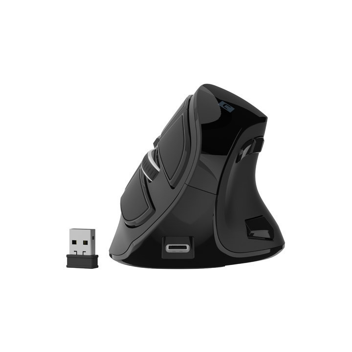 Презареждаема безшумна Bluetooth мишка Natec Euphonie Pro Vertical Black 4000DPI, OLED Display - NMY-2291