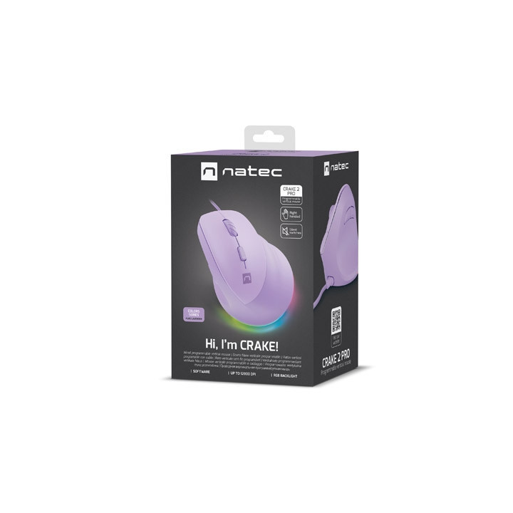 Мишка Natec Vertical Crake 2 Pro Pure Lavender 12800DPI USB - NMY-2274