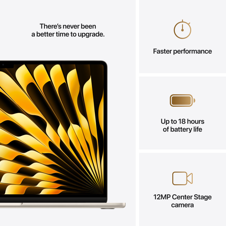 Лаптоп Apple MacBook Air 15.3, M4, 15.3" , 24GB RAM, 512GB SSD, 10C GPU, STARLIGHT - mc6k4ze/a