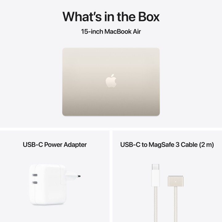 Лаптоп Apple MacBook Air 15.3, M4, 15.3" , 24GB RAM, 512GB SSD, 10C GPU, STARLIGHT - mc6k4ze/a