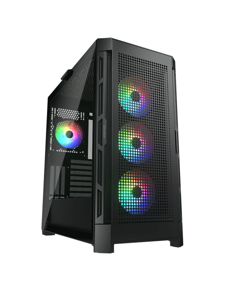 Кутия за компютър Cougar DUOFACE PRO RGB Black, Mid Tower, 3x 120 ARGB Fans, RGB Button, Tempered Glass - CG385AD100001