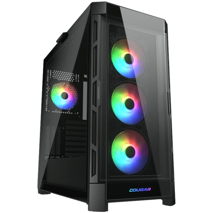 Кутия за компютър Cougar DUOFACE PRO RGB Black, Mid Tower, 3x 120 ARGB Fans, RGB Button, Tempered Glass - CG385AD100001