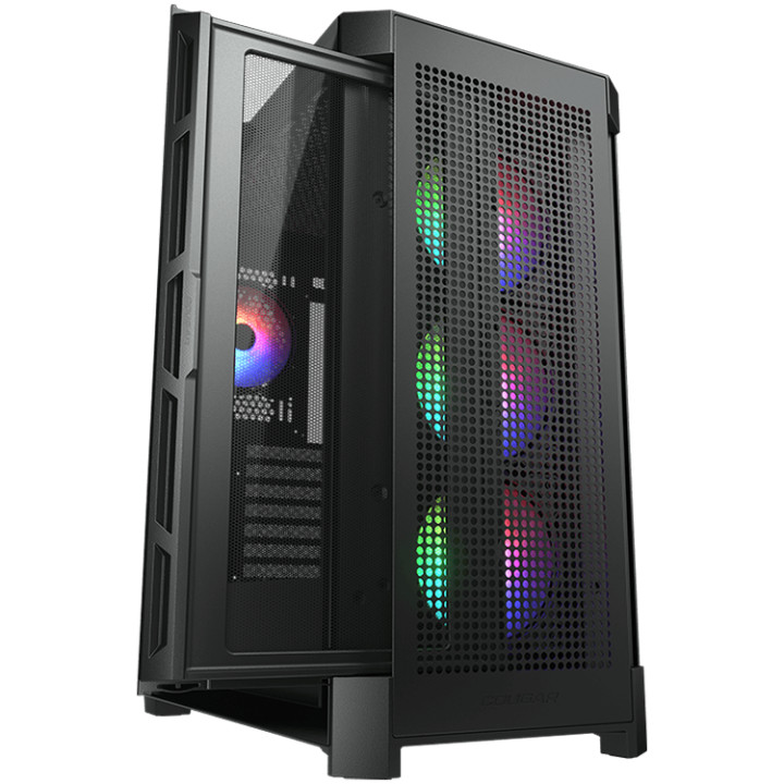Кутия за компютър Cougar DUOFACE PRO RGB Black, Mid Tower, 3x 120 ARGB Fans, RGB Button, Tempered Glass - CG385AD100001