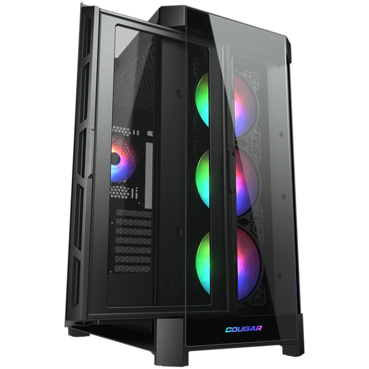Кутия за компютър Cougar DUOFACE PRO RGB Black, Mid Tower, 3x 120 ARGB Fans, RGB Button, Tempered Glass - CG385AD100001