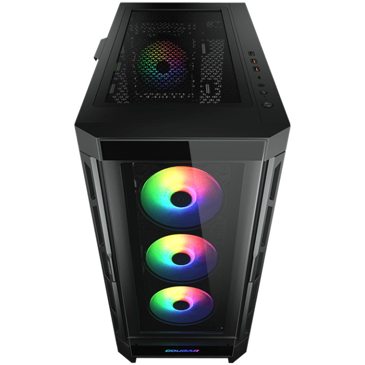 Кутия за компютър Cougar DUOFACE PRO RGB Black, Mid Tower, 3x 120 ARGB Fans, RGB Button, Tempered Glass - CG385AD100001