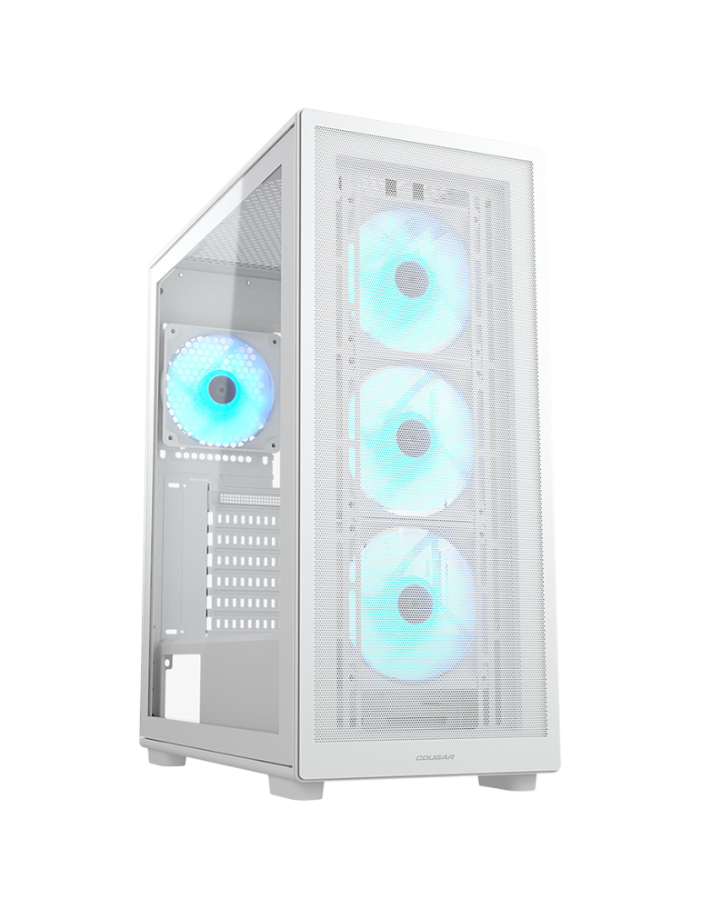 Кутия за компютър Cougar MX220 RGB White, Mid Tower, Mesh Front Panel, 4 x 120mm ARGB Fans, Transparent Left Panel - CGR-2AC8W-RGB