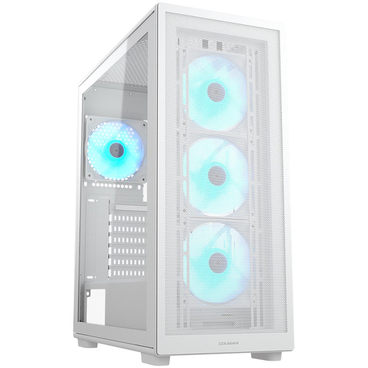 Кутия за компютър Cougar MX220 RGB White, Mid Tower, Mesh Front Panel, 4 x 120mm ARGB Fans, Transparent Left Panel - CGR-2AC8W-RGB