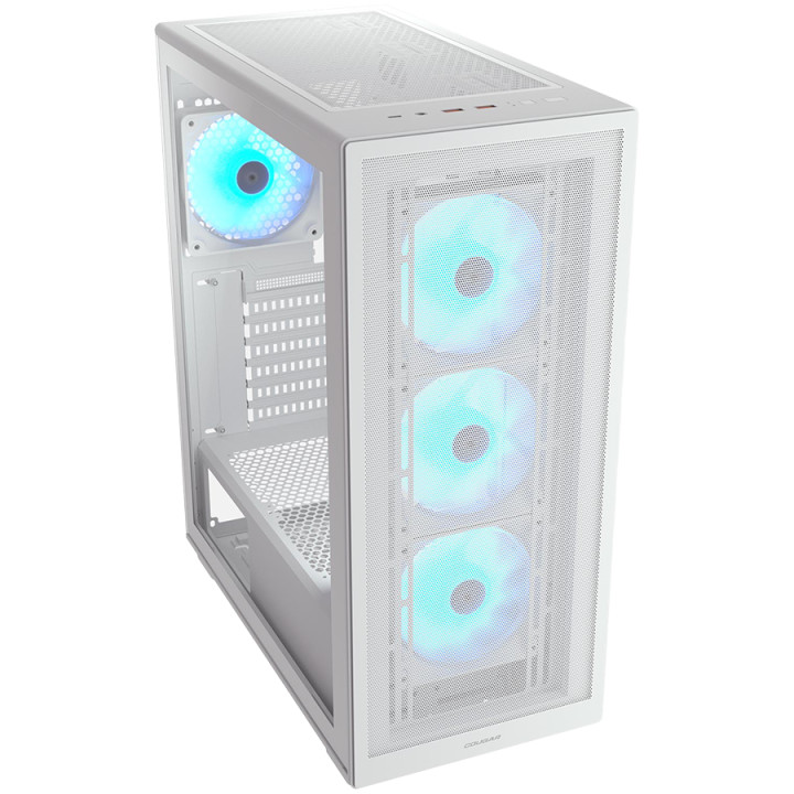 Кутия за компютър Cougar MX220 RGB White, Mid Tower, Mesh Front Panel, 4 x 120mm ARGB Fans, Transparent Left Panel - CGR-2AC8W-RGB