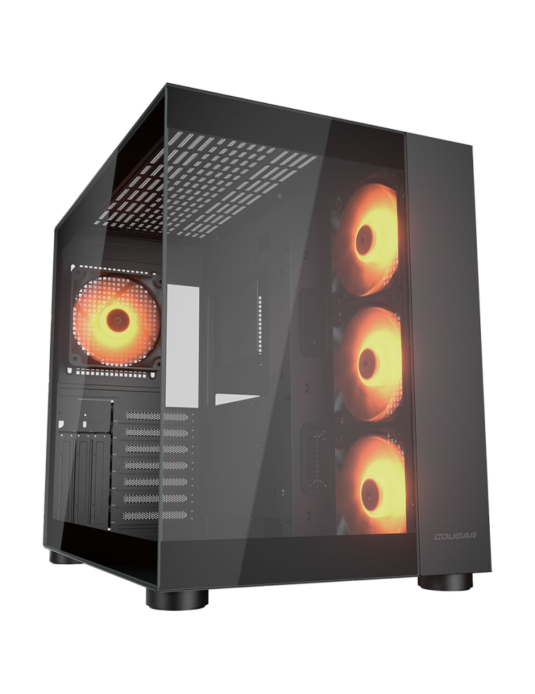Кутия за компютър Cougar FV150 RGB, Mid tower, Dual Chamber, TG Front and Left Pannels, Quick Detachable Air Filters, Up to 8 Fans (4x120mm ARGB Preinstalled), Black - CGR-5KA1B-RGB