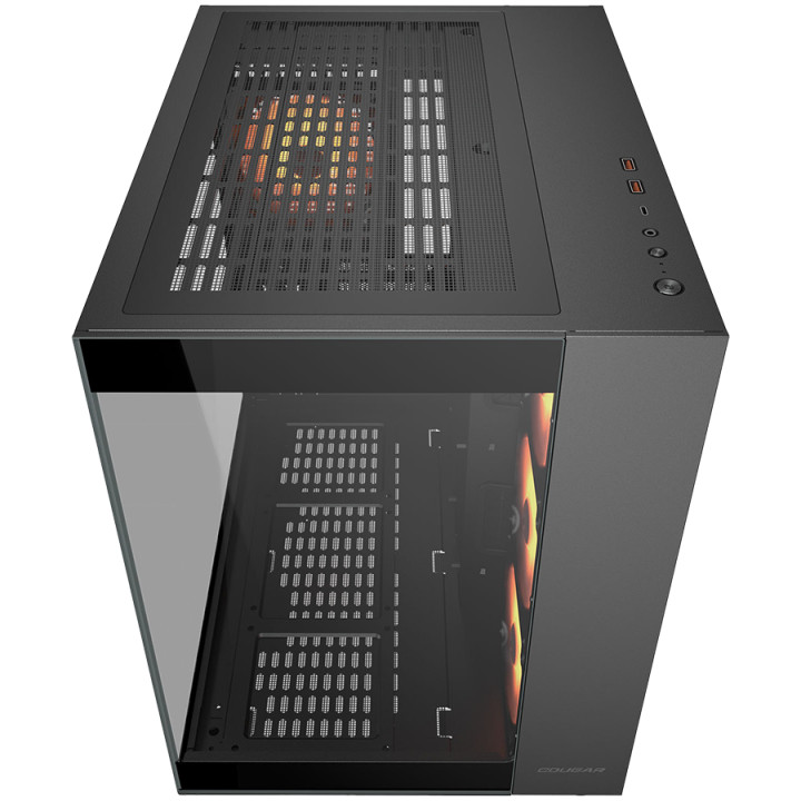 Кутия за компютър Cougar FV150 RGB, Mid tower, Dual Chamber, TG Front and Left Pannels, Quick Detachable Air Filters, Up to 8 Fans (4x120mm ARGB Preinstalled), Black - CGR-5KA1B-RGB