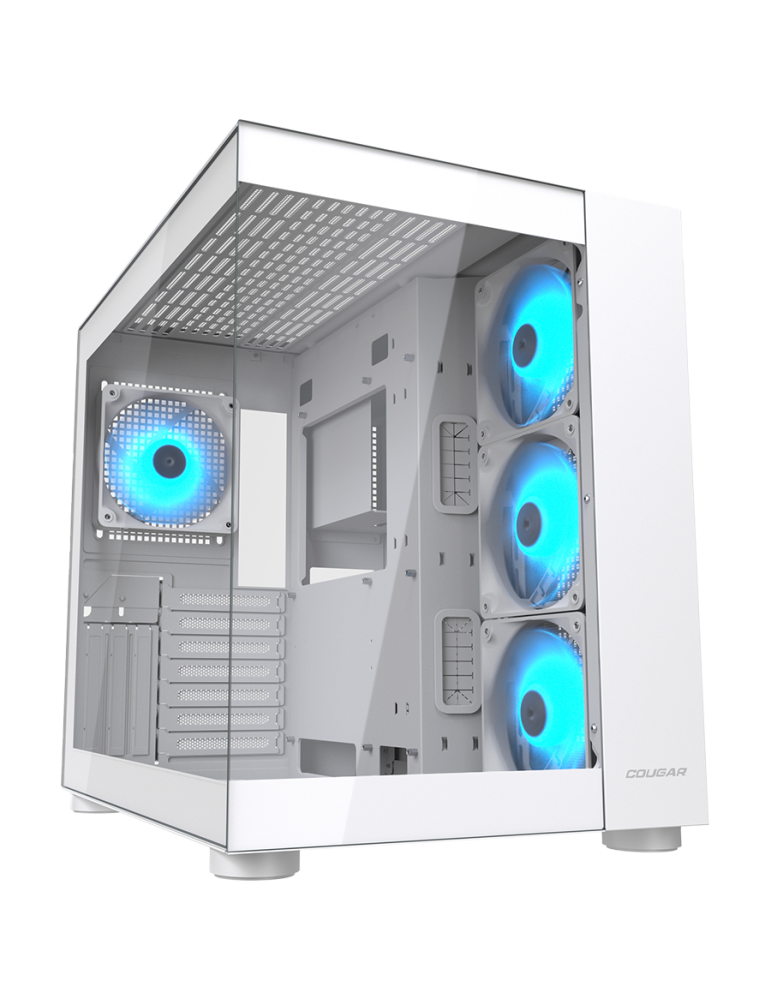 Кутия за компютър Cougar FV150 RGB White, Mid tower, Dual Chamber, TG Front and Left Pannels, Quick Detachable Air Filters, Up to 8 Fans (4x120mm ARGB Preinstalled), White - CGR-5KA1W-RGB