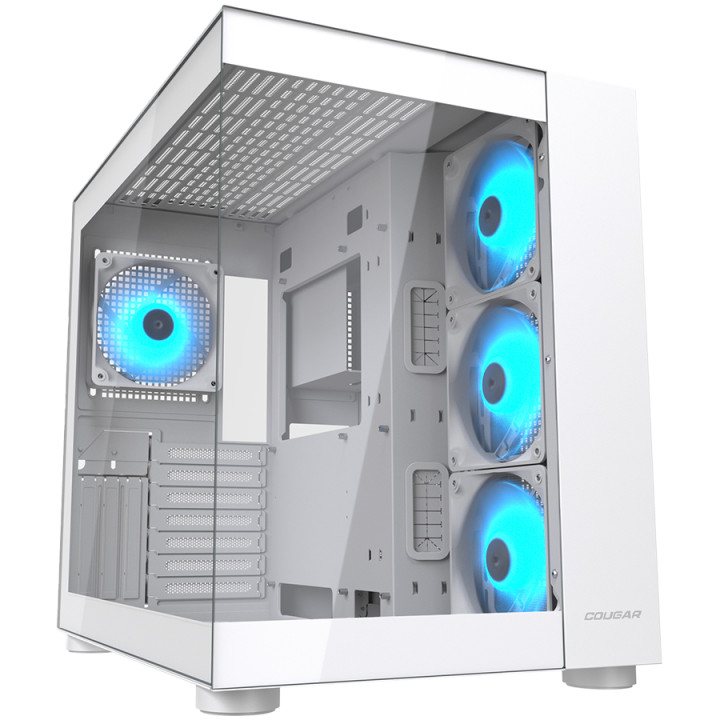Кутия за компютър Cougar FV150 RGB White, Mid tower, Dual Chamber, TG Front and Left Pannels, Quick Detachable Air Filters, Up to 8 Fans (4x120mm ARGB Preinstalled), White - CGR-5KA1W-RGB