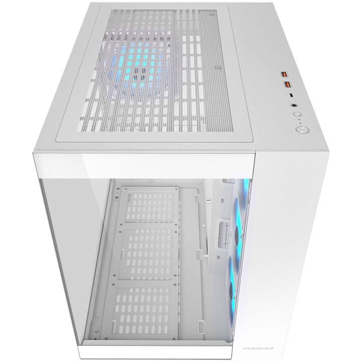 Кутия за компютър Cougar FV150 RGB White, Mid tower, Dual Chamber, TG Front and Left Pannels, Quick Detachable Air Filters, Up to 8 Fans (4x120mm ARGB Preinstalled), White - CGR-5KA1W-RGB