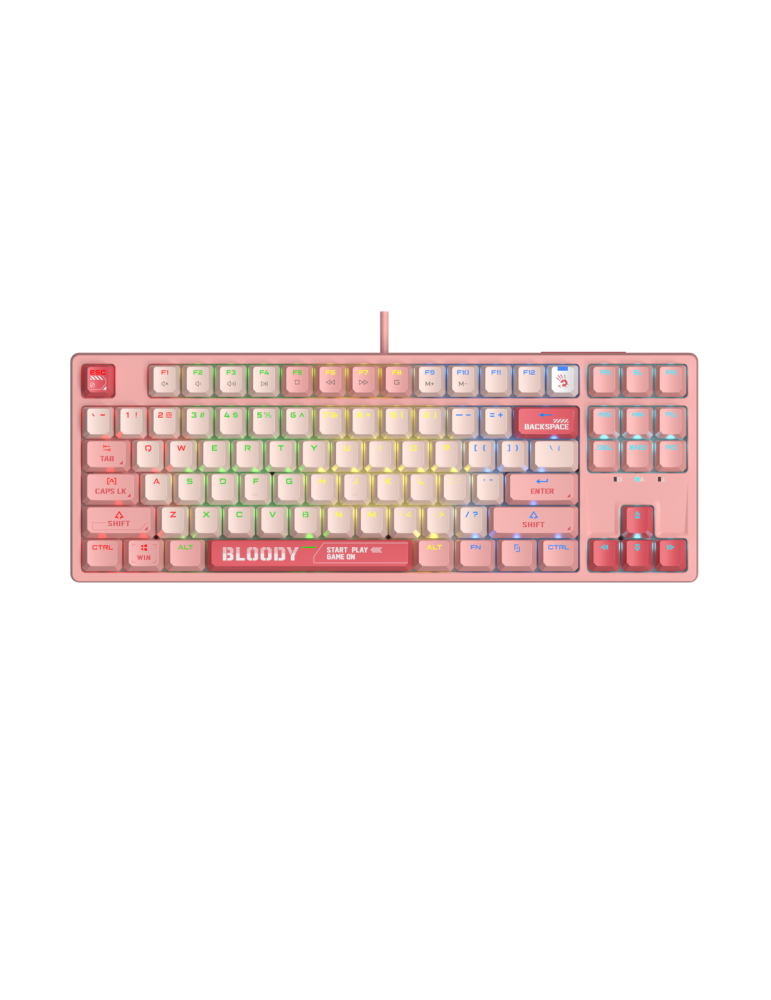 Геймърска механична клавиатура А4tech Bloody Energy Pink S87 BLMS TKL RGB Backlit red switch, USB - A4-KEY-S87-PINK