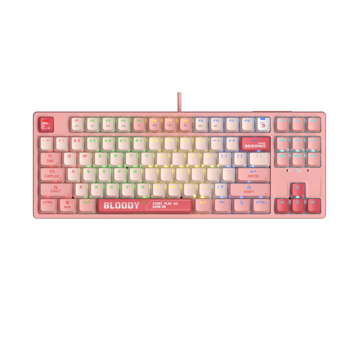 Геймърска механична клавиатура А4tech Bloody Energy Pink S87 BLMS TKL RGB Backlit red switch, USB - A4-KEY-S87-PINK
