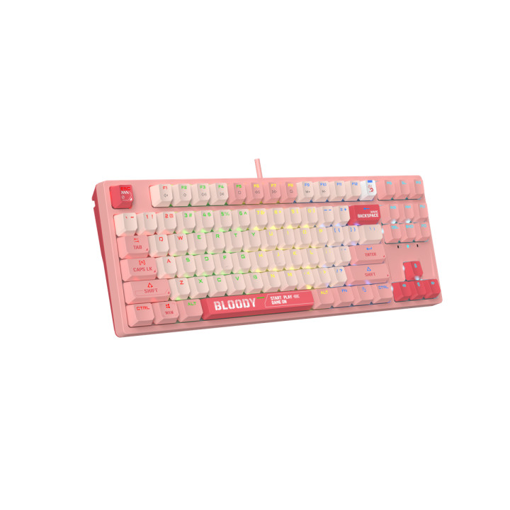 Геймърска механична клавиатура А4tech Bloody Energy Pink S87 BLMS TKL RGB Backlit red switch, USB - A4-KEY-S87-PINK
