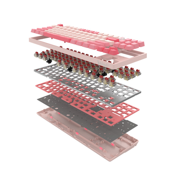 Геймърска механична клавиатура А4tech Bloody Energy Pink S87 BLMS TKL RGB Backlit red switch, USB - A4-KEY-S87-PINK