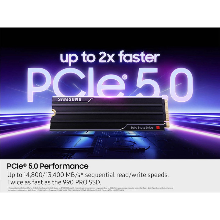 SSD диск Samsung SSD 9100 PRO 2TB Heatsink PCIe 5.0 NVMe 2.0 M.2 Read 14700 MB/s Write 13400 MB/s - MZ-VAP2T0CW