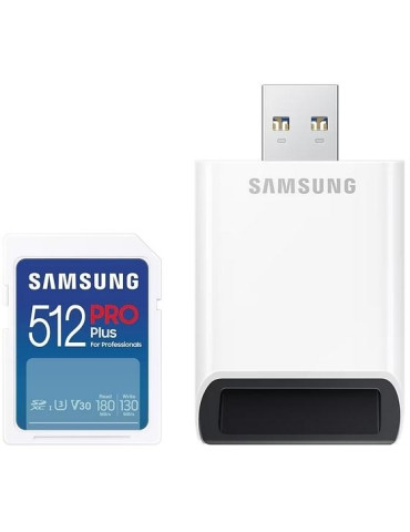 SD карта Samsung 512GB PRO Plus, SD Card, USB Четец, Бяла - SFSAMSD512GSDSB