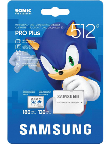 SD карта Samsung 512GB SONIC PRO PLUS, microSDXC, UHS-I, Адаптер - MB-MD512SA/LC1