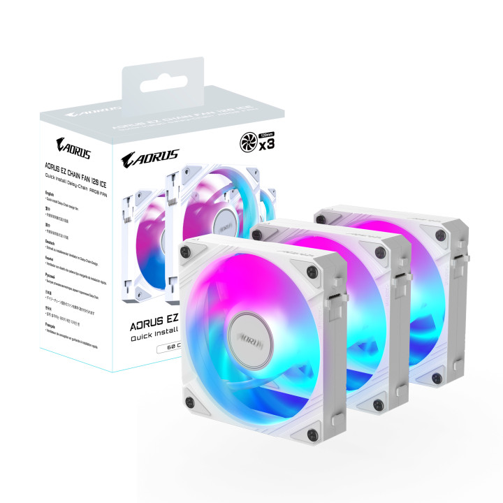 Комплект вентилатори Gigabyte AORUS EZ CHAIN 120 ICE 3-Pack ARGB - GP-ECFAN1203 ICE