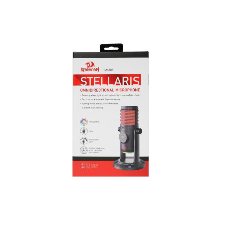 Геймърски кондензаторен микрофон Redragon Stellaris GM306 – RGB USB със стойка и многофункционални режими