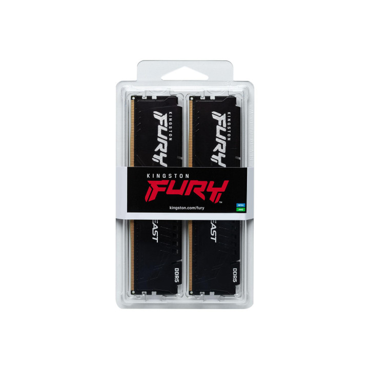 RAM памет Kingston FURY Beast Black 64GB(2x32GB) DDR5 6400MHz 32CL - KF564C32BBEK2-64