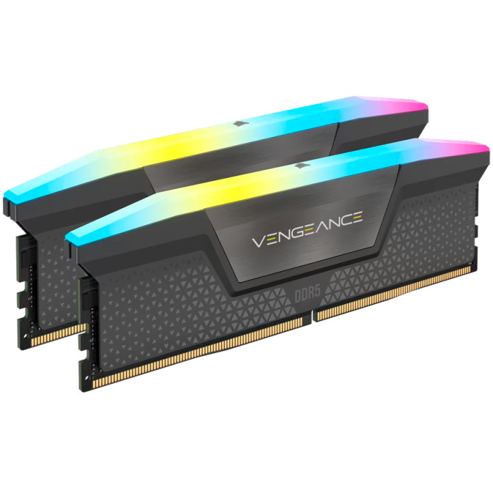 RAM памет Corsair 64GB(2x32GB) DDR5 6000MHz DIMM, Unbuffered, CL40-40-40-77, AMD EXPO, Vengeance RGB DDR5 Cool Grey Heatspreader, RGB LED, 1.35V - CMH64GX5M2B6000Z40